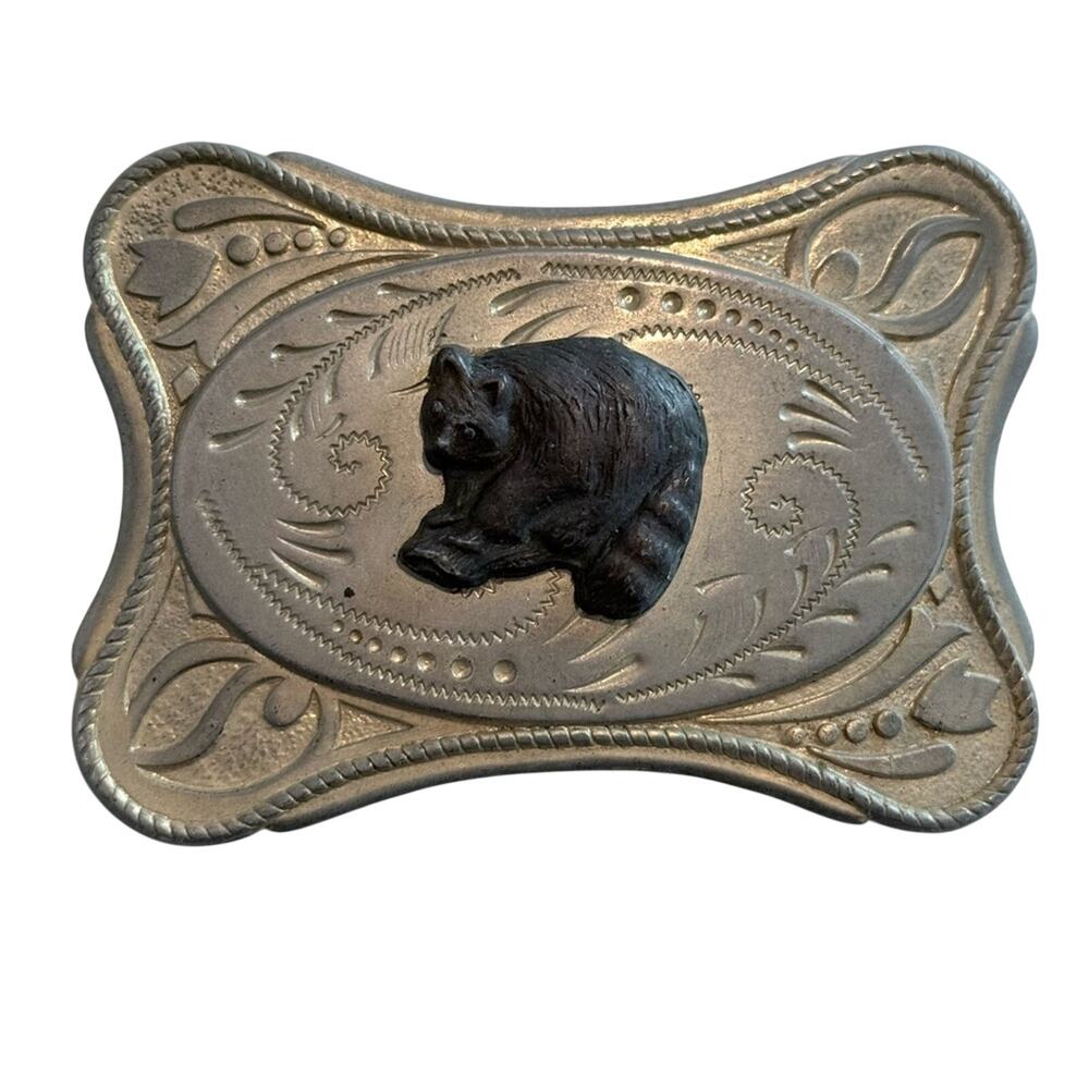Vintage Silver and Black Bear Belt Buckle